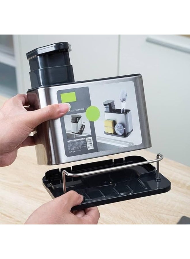 مضخة صابون معدن 3 في 1 عملية للاستخدام اليومي في المطبخ والحمام لتنظيم الصابون والسوائل وتسهيل الاستعمال مع تصميم يوفر المساحة Ha - Image 2